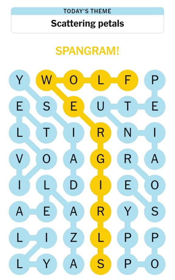 Screenshot of NYT Strands June 13, 2025 puzzle grid showing FLOWERGIRLS theme with highlighted answer words Screenshot of NYT Strands June 13, 2025 puzzle grid showing FLOWERGIRLS theme with highlighted answer words