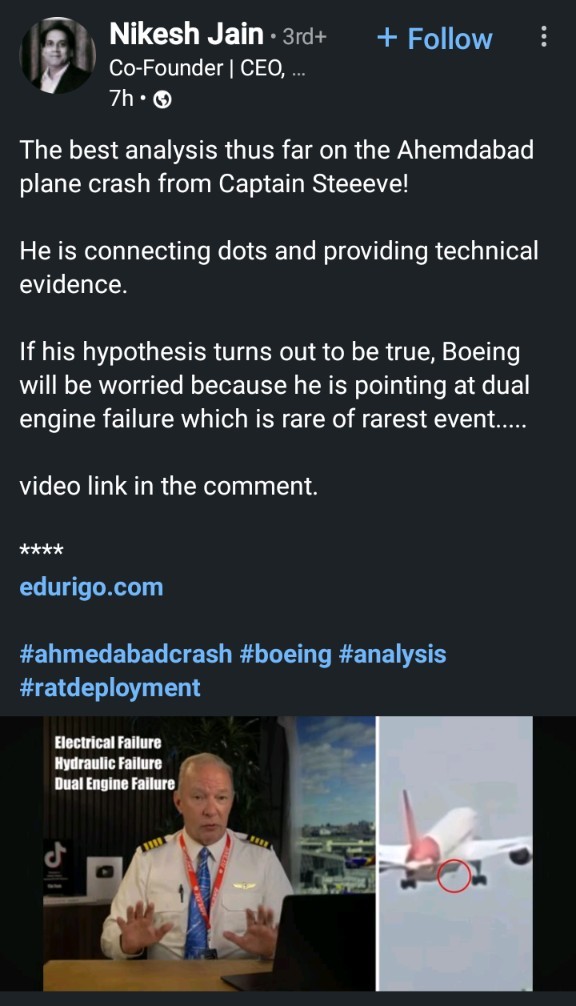Nikesh Jain's Post on LinkedIn( screenshot taken by Monojit Paul)