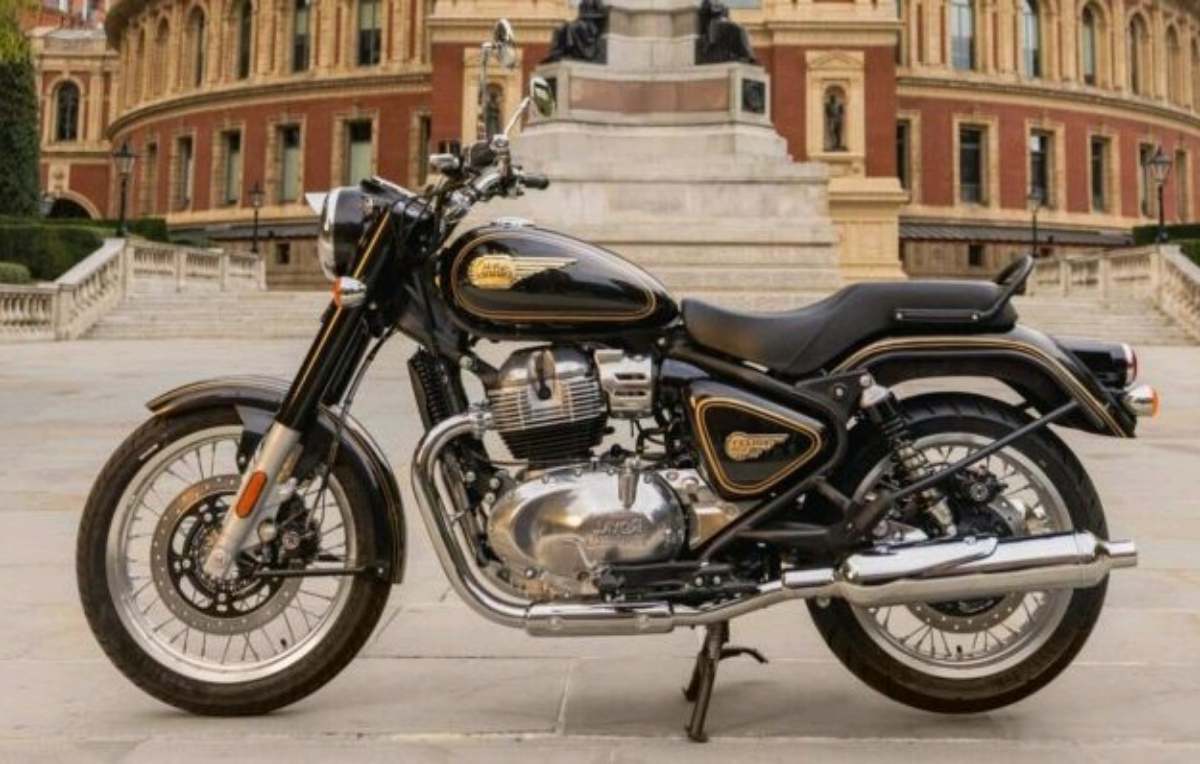 Royal Enfield Bullet 650 parallel-twin engine closeup showing air-cooled 648cc motor and exhaust system