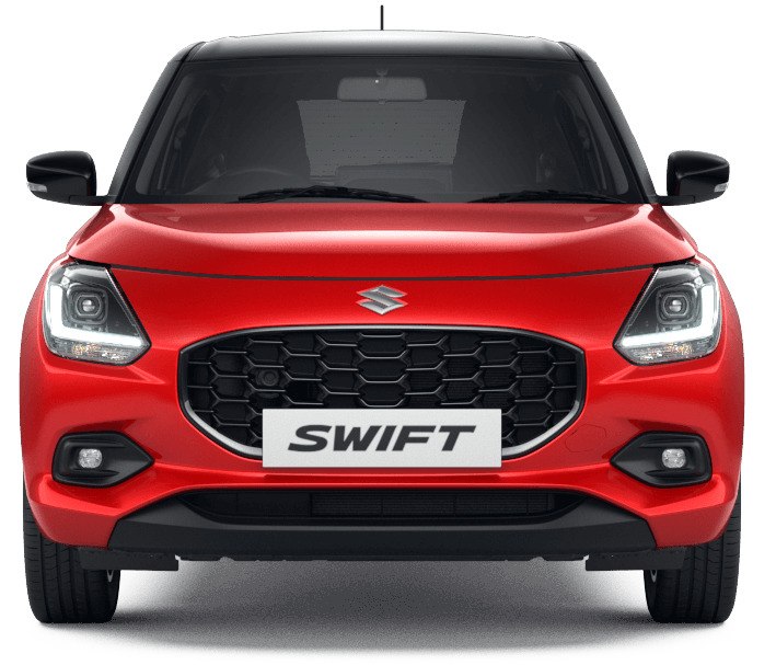 Maruti swift in red colour showing front three quarter view
