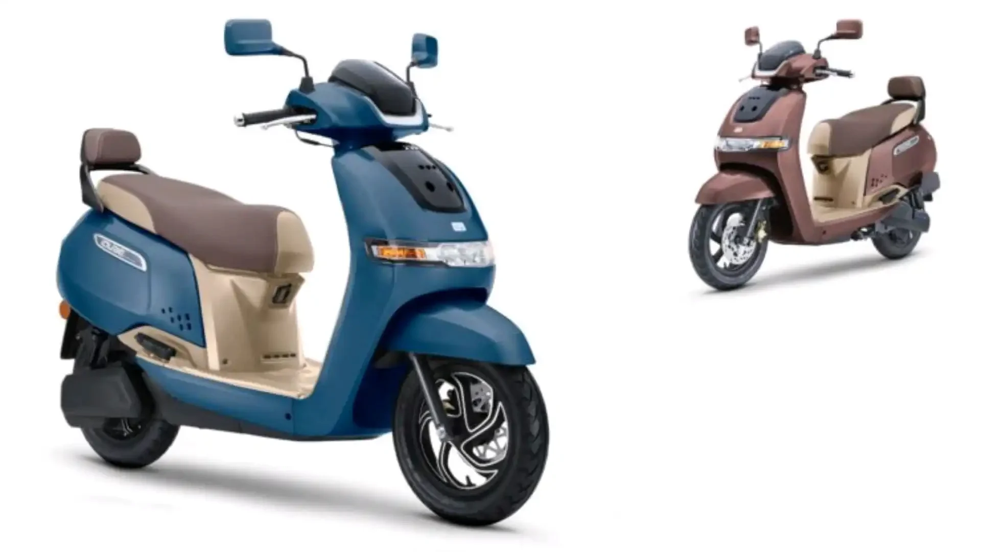 TVS iQube Electric Scooter Three-quarter Angle Studio Shot