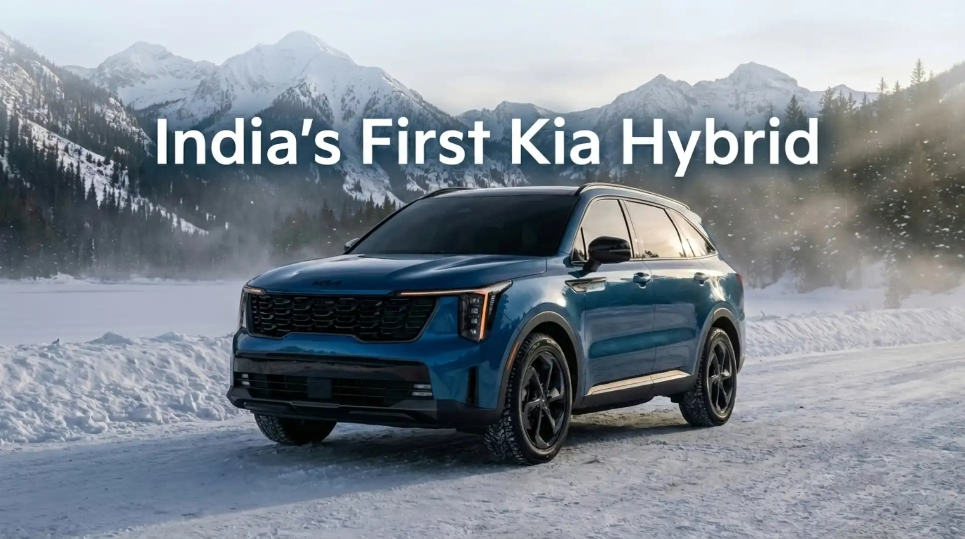 Kia Sorento Hybrid front three-quarter exterior view In a mountain