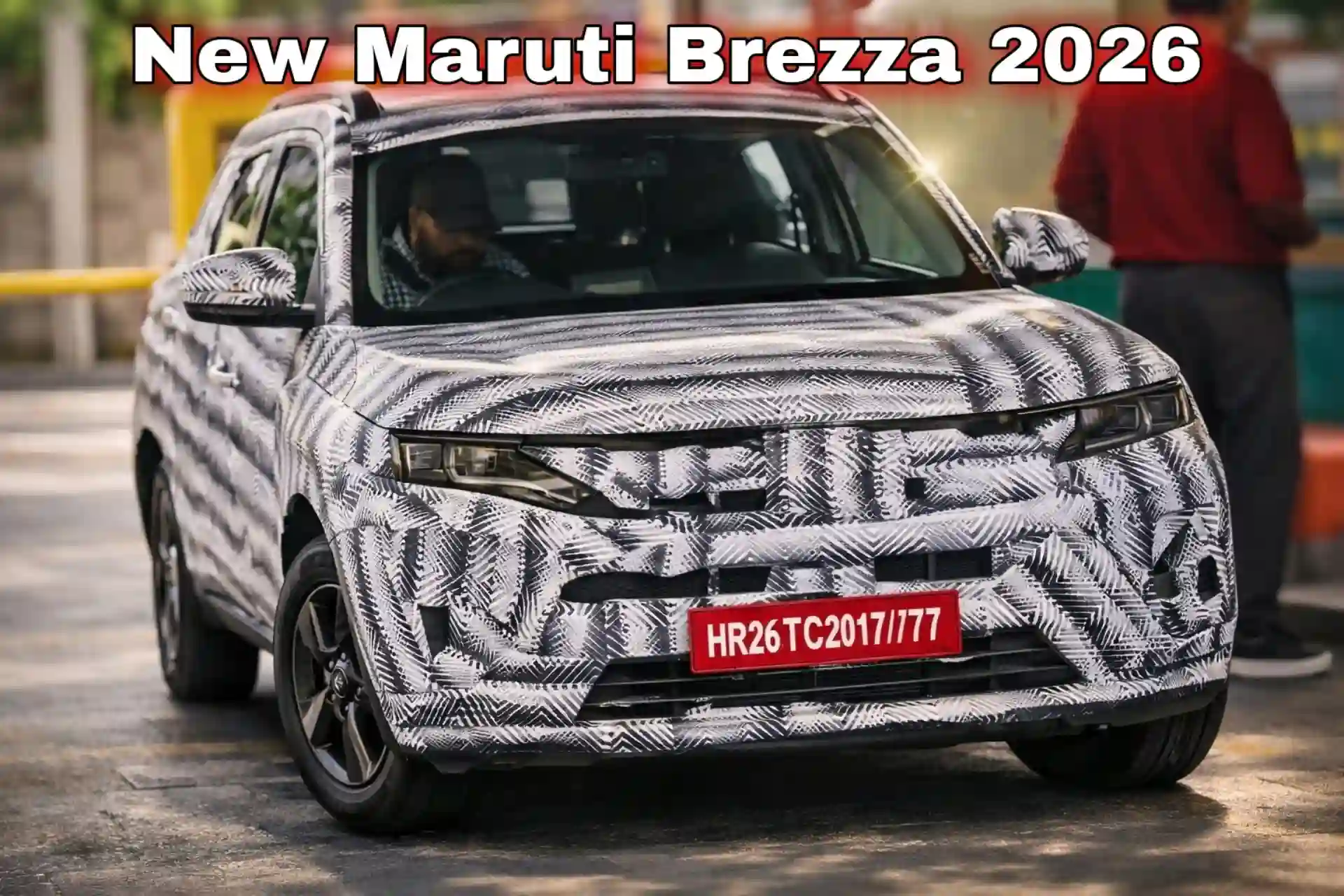 2026 Maruti Brezza front three-quarter camouflaged view