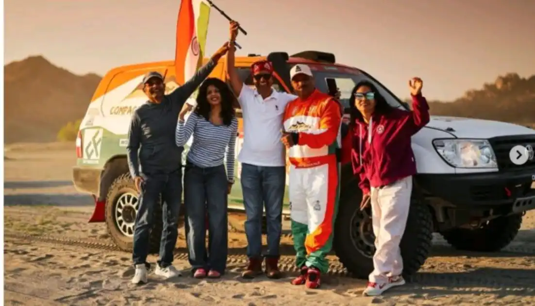 Indian driver celebrates Dakar stage victory
